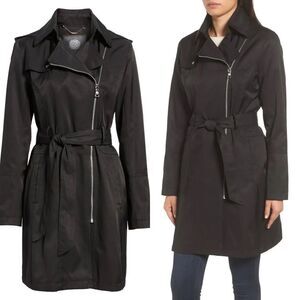 Women's Vince Camuto Belted Asymmetrical Trench Coat, Size Medium - Black